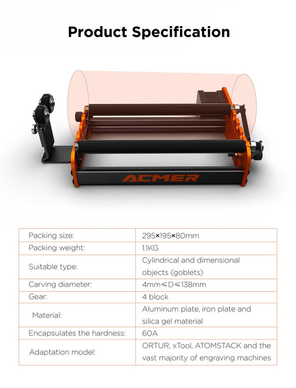 Acmer M2 Laser Engraver Rotary Roller Y Axis Rotary 360 độ Roller Laser Graveur