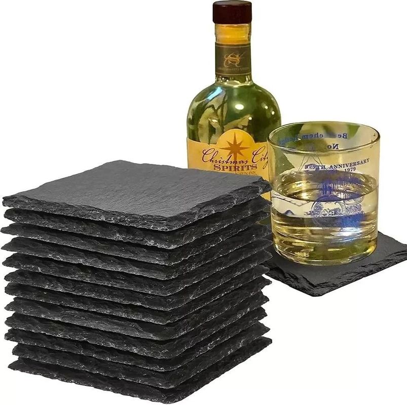 Slate Stone Drink Coasters Black Natural Edge Slate Stone Plate Cho quán bar và nhà