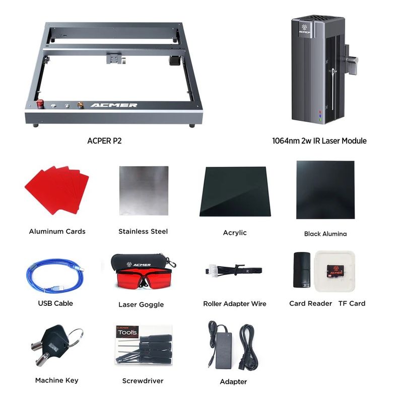 ACMER P2 IR 2w Fiber Laser Engraver cho khắc kim loại FCC / CE / RoHS / FDA được chứng nhận