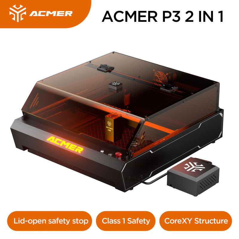 ACMER P3 2 IN 1 Laser Engraver, Máy cắt và khắc laser 10W cho gỗ kim loại và thủy tinh 390mm x 400mm