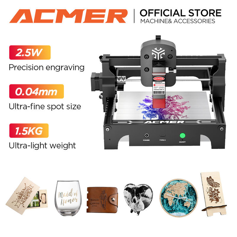 ACMER S1 Máy khắc laser di động nhỏ 0.04 * 0.04mm Kích thước điểm cho gỗ thép không gỉ